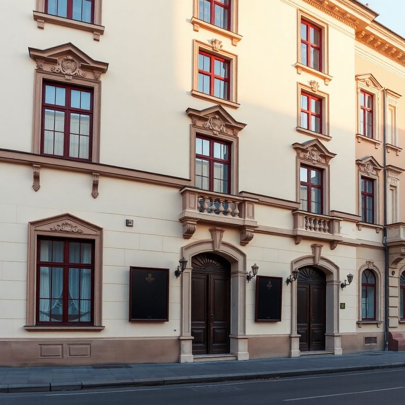 Klasická fasáda budovy na tichej ulici v Prešove v rannom svetle